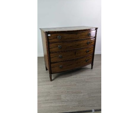 GEORGE IV MAHOGANY BOW FRONTED CHEST OF DRAWERS,113cm wideCondition report: 100cm tall, 113cm wide, 56cm deep. Additional ima