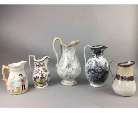 LOT OF VARIOUS VICTORIAN CERAMIC JUGS,including Bells of Glasgow, the tallest 32cm high