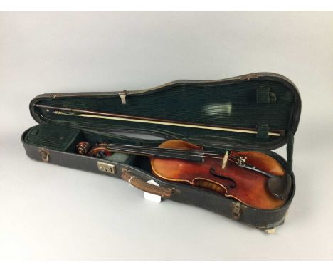 19TH CENTURY VIOLIN WITH BOW,in fitted caseCondition report: The full violin from the back is 59cm and without the neck is 36