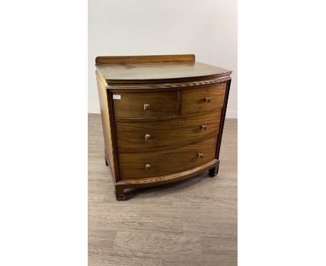 MAHOGANY BOW FRONTED CHEST,76cm wide, along with a dressing mirror (2)