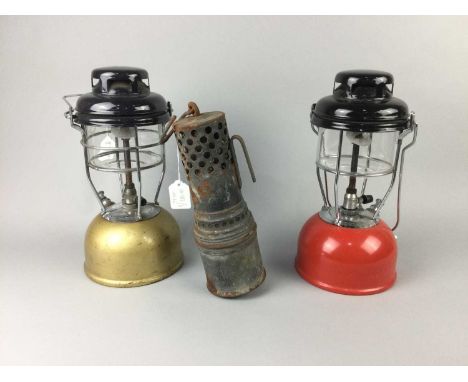 TWO TILLEY LAMPS,along with a miners safety lamp (3)