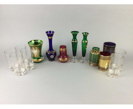 GLASS LEMONADE SET,comprising pitcher with eight glasses, each engraved with 'HBW' monogram, along with a collection of Conti