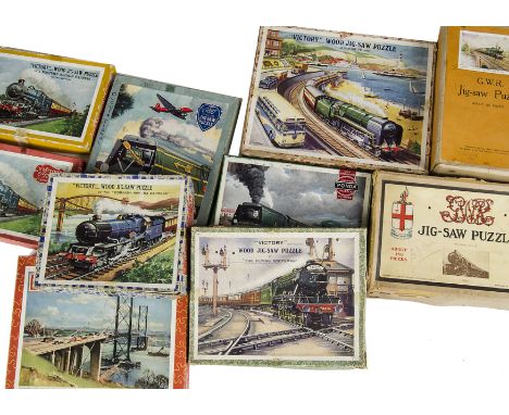 Chad Valley GWR Victory and Ponda Jigsaws: CV GWR 'The Cheltenham Flyer' framed , with original box, 'Speed', in original box