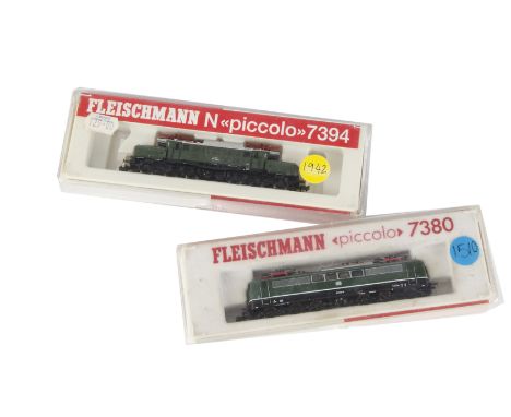 Two N Gauge Continental Electric Locomotives by Fleischmann: comprising ref 7380 Co-Co electric no 151 032-0 in DB green/blac