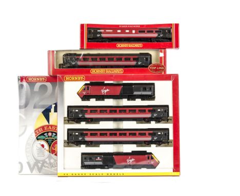 A Hornby OO Gauge R2298 Virgin HST pack and extra coaches: comprising the 4-car HST train pack in Virgin red/brown livery as 