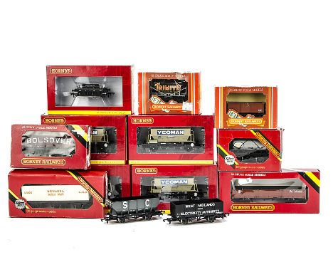 Hornby OO Gauge Freight Stock: including R6534 Yeoman Hoppers (4), R6642A Shunters truck, R6566 Hopper and seven others, G-E,