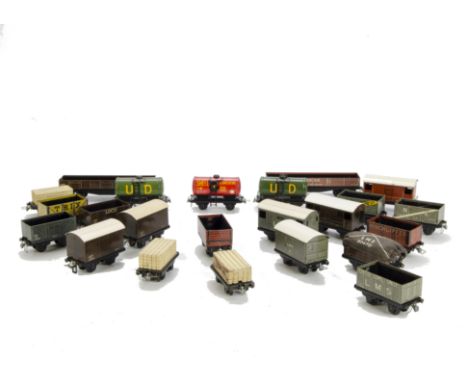 Trix Twin Railway Pre-war OO Gauge Freight Stock: including Trix and light grey Bassett-Lowke open wagons, LMS and NE brake v