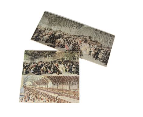 Two Chad Valley GWR Jigsaw 'The  Railway Station ', twin Puzzle with Firth's 1844 and later 1926 scenes of Paddington Station