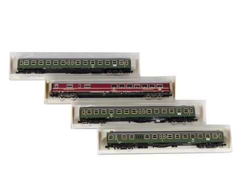 N Gauge Continental Passenger Stock by Fleischmann: comprising a rake of seven Deutsche Bundesbahn express coaches, in DB gre