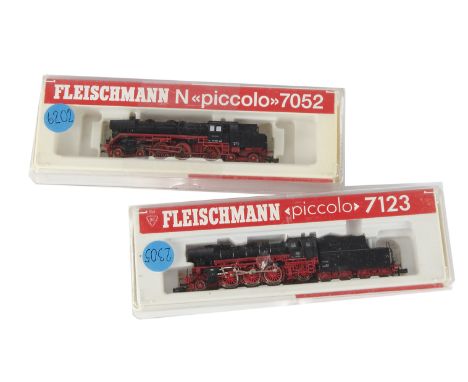 Two N Gauge Continental DB Steam Locomotives by Fleischmann: comprising ref 7123 2-6-2 tender locomotive no 23 105, together 
