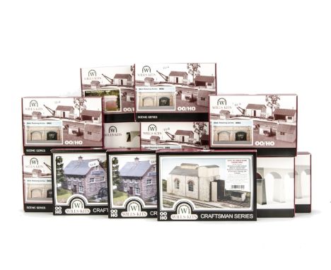 OO Scale Building kits by Wills: ex-shop stock, including Engine Shed, Water Mill (2), Public Toilets (3), Retaining Arches (