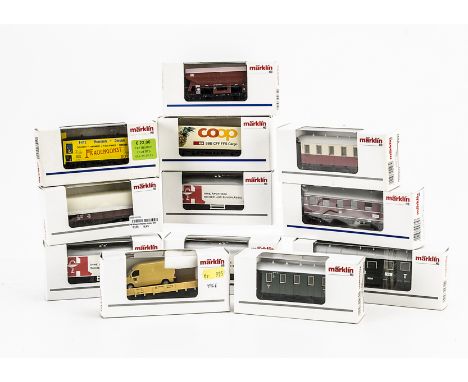  Märklin HO Gauge Freight and Passenger Stock:  in white 'window' boxes, including 4631 hopper wagen, 4891 butter van and six