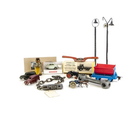 A Collection of Trix OO/HO and other assorted items: including two Trix Express yard lamps (one damaged), TTR station wall wi