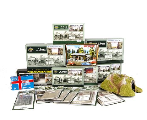 N Scale Track and Scenic Accessories by Farish Ratio and others: mostly ex-shop stock including many Ratio kits, Farish track