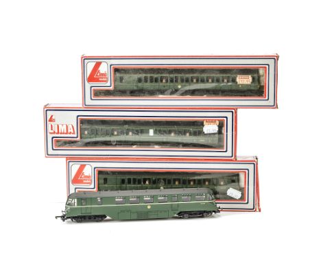 Lima OO Gauge Diesel Units: comprising ex-GWR AEC Railcar W30W in BR green livery, together with 3-car Class 110 DMU in BR gr