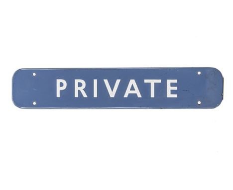 An original BR Scottish Region 'Private' enamel sign in light blue with white lettering, G-VG, a few rusty areas along folded