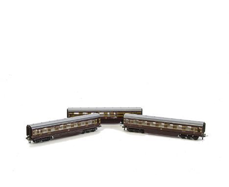 Trix Twin Railway OO Gauge Coaching Stock: three 9" 'scale length' coaches in LMS 'Coronation Scot' livery, including Brake/3