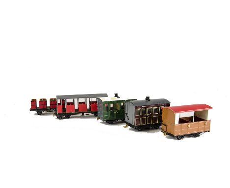 Kit-built 0 Gauge 16.5mm Scale Lynton and Barnstable style Light Railway Passenger Stock: comprising bogie Coach (roof, no wi