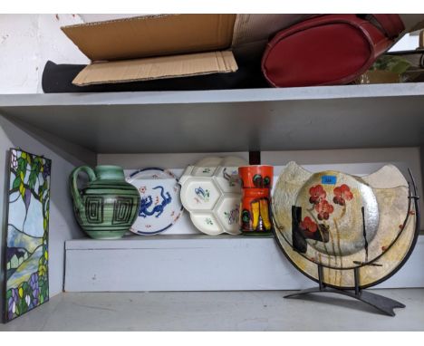 A miscellaneous lot to include a Poole Delphis pottery vase, and a traditional hors d'oeuvres dish, Meissen dragon decorated 