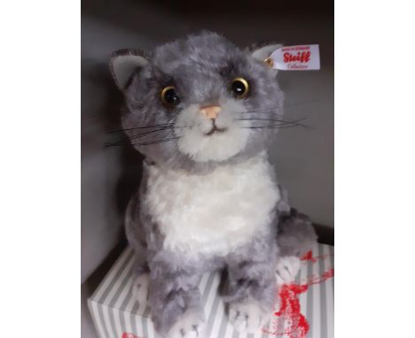 Steiff - a 2018 grey and white cat No 690211 with original tags intact and box, 21cm highLocation: R1:5 