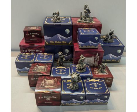 Approximately 20 Myth & Magic figures and models by the Tudor Mint to include 'under Dragons Spell', 'Summoner of Light', 'Au