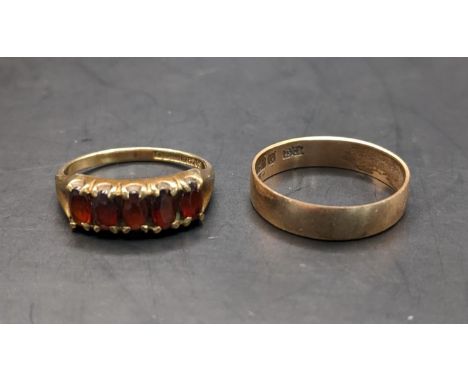 A 9ct gold rose wedding band, together with a 9ct gold ring set with garnets, total weight 4.3gLocation: 