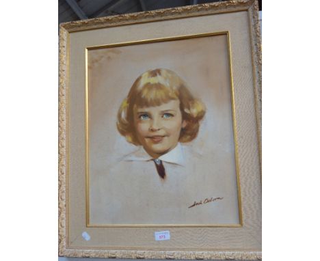 JACK OSBORNE: Portrait of a young girl with blonde hair and blue eyes, oil on board, c. 1956