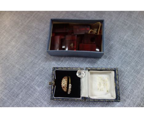 A FIVE STONE DIAMOND RING on an 18ct yellow gold shank, ring size P and one other illusion set diamond ring, ring size J (2)