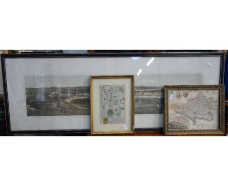 'PANORAMA OF WEYMOUTH AND MELCOMBE REGIS', pub. Sherren &amp; Son, Weymouth, lithograph with Bowen's road map showing Dorches