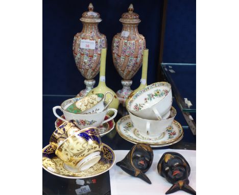A PAIR OF WORCESTER STYLE BALUSTER SHAPE VASES of risen form and other ceramics