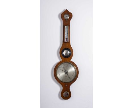 A walnut wheel barometer, 19th century, having an onion top, inscribed Kerrison of Magdalen Street, Norwich, h.95cm