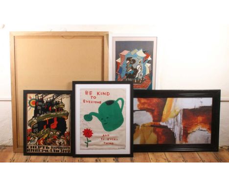 A collection of various prints and a frame, to include examples after David Shrigley and David Hockney
