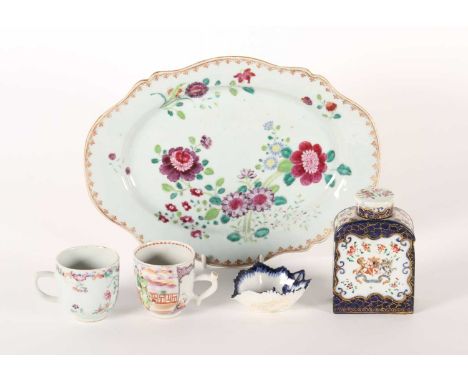 A collection of 18th century and later porcelain, to include a Derby leaf pickle dish, circa 1770, an 18th century Chinese ex