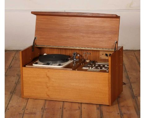 A Garrard model 301 transcription motor turntable record player, mounted in a teak cabinet, w.89cm