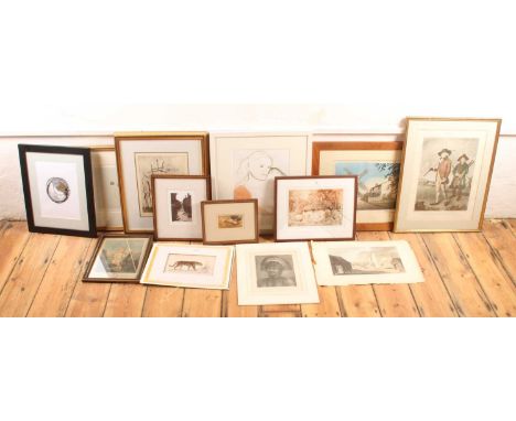 A collection of various pictures and prints, to include a coloured etching of a leopard (13)