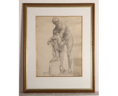 Italian school, 19th/20th century, Hermes fastening his sandal, pencil, 67 x 52cm, housed in a gilt frame