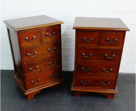 A pair of stained hardwood bedside chests with two small over three long drawers, 80 x 50cm, (2) 