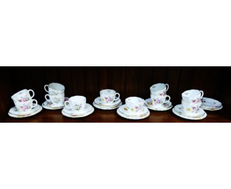 A Royal Crown Derby porcelain 'Derby Posies' patterned teaset, comprising eleven cups, nine saucers and eight side plates, (a