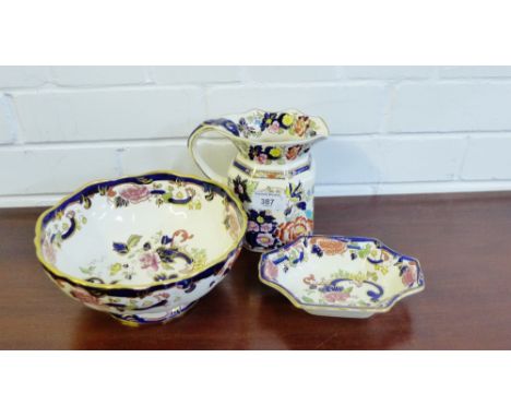 A collection of Mason's ironstone pottery in patterns 'Mandalay' and 'Mandarin', to include a jug, bowl and trinket dish, (3)