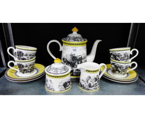 A Villeroy & Boch 'Audun Ferme' Country Collection teaset / coffee set, comprising four cups, four saucers, teapot, sugar bow