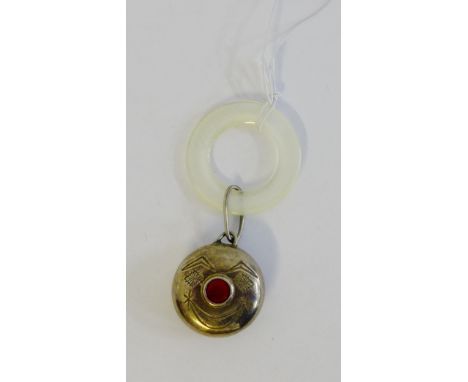Towle Sterling silver clown face baby's rattle with mother of pearl teething ring 
