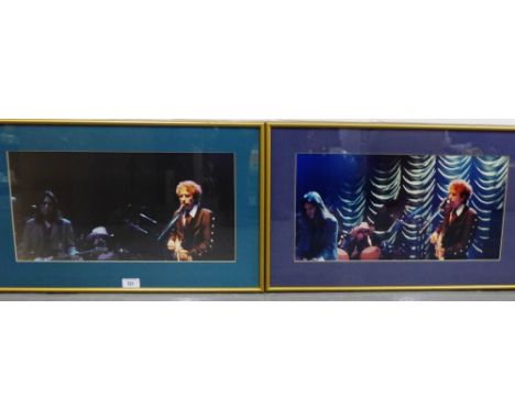 Bob Dylan, pair of framed concert photographic prints, 48 x 25cm, (2) 