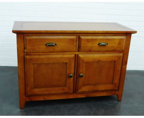 A contemporary hardwood sideboard with two short drawers over a pair of cupboard doors, 80 x 118cm