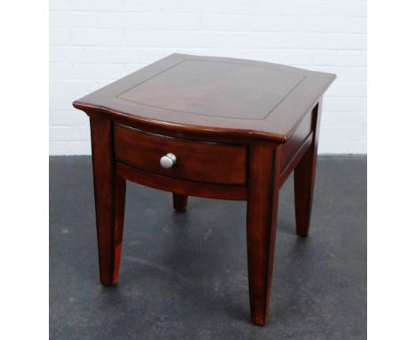 A contemporary hardwood lamp / side table, fitted with a single frieze drawer, on square tapering supports, 62 x 62cm