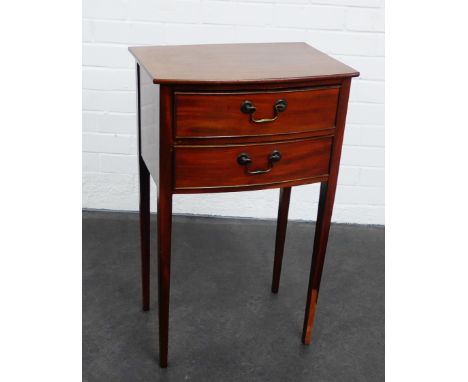 A mahogany bow fronted side table , fitted two short drawers, on square tapering supports, 73 x 45cm