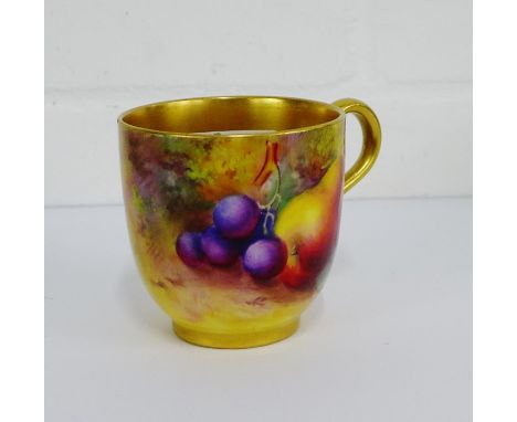 A Royal Worcester fruit patterned porcelain hand painted cup by E.Townsend, with printed backstamps