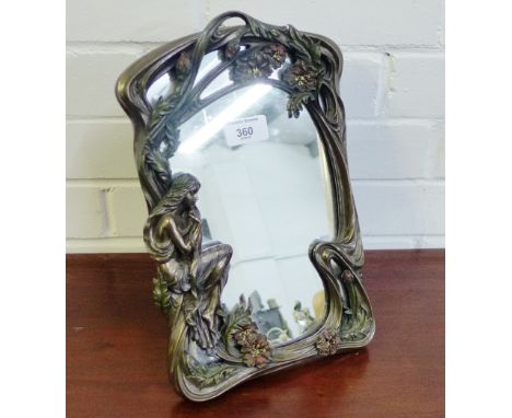 A contemporary Art Nouveau style strut back mirror, 33cm high