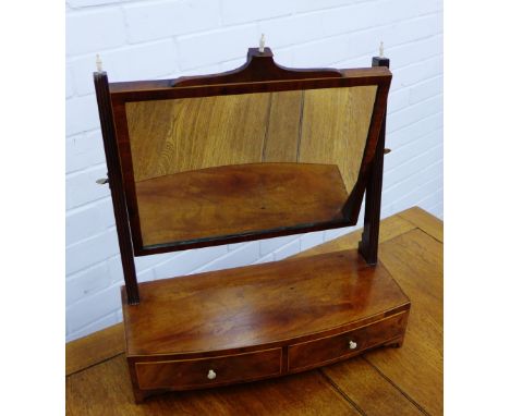 A 19th century mahogany and inlaid dressing table mirror with two drawers tot he bow front base,  56 x 49cm 