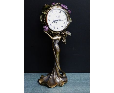 A contemporary Art Nouveau style figural mantle clock, 30cm high