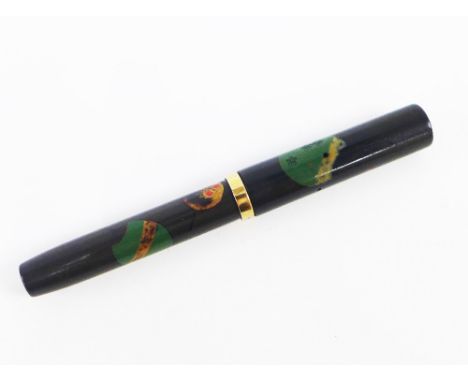 Vintage pre Dunhill Namiki No2 lever filler fountain pen with Urushi fans lacquer decoration, circa 1920's, with original 14k